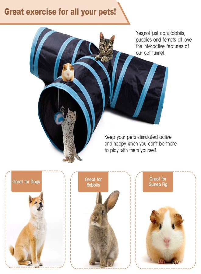 ZIBUYU® Cat Toys for Kittens 3 Way Cat Tunnel Pet Tube Interactive Foldable Hiding Training Toy for Cat Kitten Rabbit and Puppies with Hanging Teaser Toy - Blue - Image 2